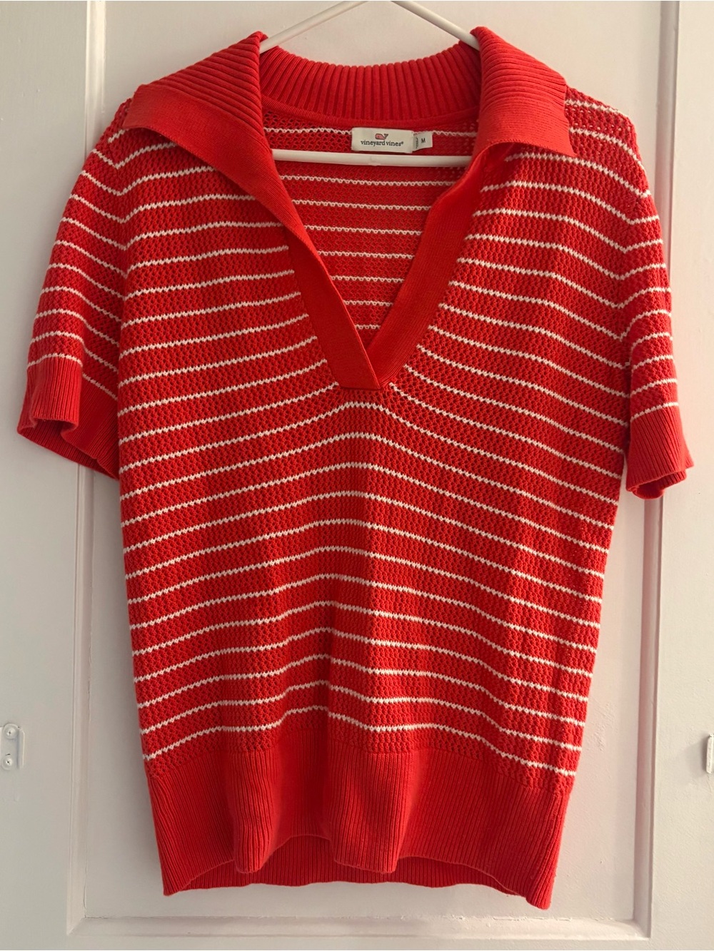Vineyard Vines Stripe Short Sleeve Crochet Polo Sweater Size Medium